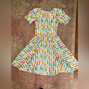 OOAk handmade cotton fit & flare vintage pattern modern fabric dress w/ pockets
